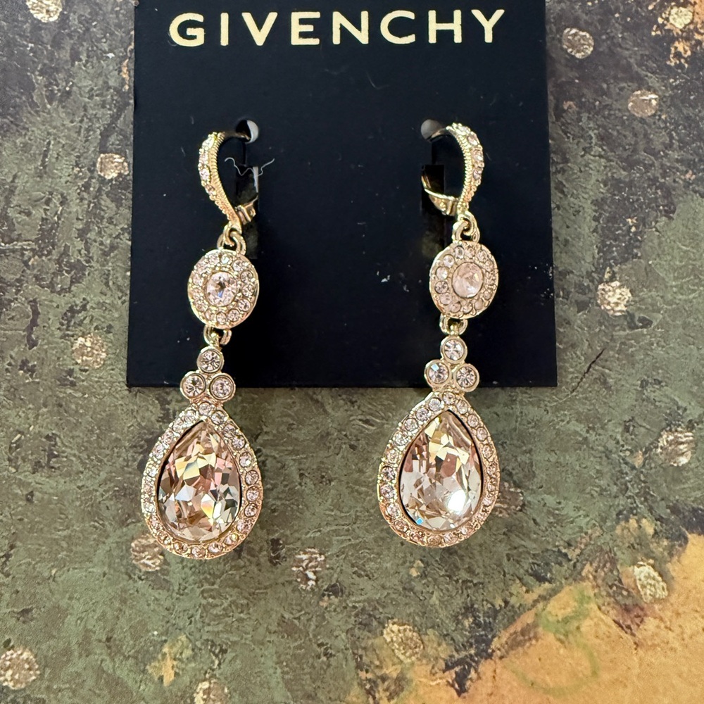Givenchy Gold Tone and Chrystal Teardrop Earrings